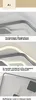 Close-up shots of a modern ceiling light with descriptive text highlighting its features. Produktbild-Vorschau