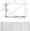A technical drawing and a size chart for a shower enclosure. Anteprima dell’immagine prodotto