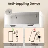 An illustration showing the anti-toppling device of a cabinet, comparing its effectiveness with and without the device. Produktbild-Vorschau