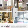 A collage showing a metal cabinet in different settings: office, living room, warehouse, and event space. Podgląd zdjęcia produktu