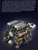A detailed, 3D render of a complex engine model, likely a building block set, with descriptive text above. Voir les images du produit