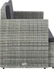 Side view of a grey rattan garden sofa with dark grey cushions. Produktbild-Vorschau