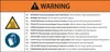 A warning sign with multiple languages and safety symbols. Voir les images du produit