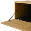 A close-up view of an open cabinet door on a wooden TV stand, showing a hinge mechanism and the interior of the cabinet. Anteprima dell’immagine prodotto