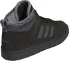 A black Adidas sneaker with gray stripes and a gray furry lining. Podgląd zdjęcia produktu