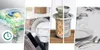 A collage of four images related to dishwashing, including a detergent pod, a dishwasher rack with dishes, a filter, and a set table. Anteprima dell’immagine prodotto