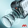 A close-up, stylized view of a digital laser distance measurer with its lens assembly disassembled, showing multiple glass lenses. Anteprima dell’immagine prodotto