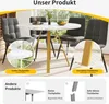 A dining table and chairs set in a room setting, with close-up insets highlighting product features. Produktbild-Vorschau