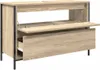 A product shot of a wooden cabinet with black metal legs. Voir les images du produit