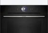 A close-up front view of a black Bosch oven with a silver handle and a digital display. Produktbild-Vorschau