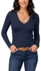 Damen Langarmshirt V-Ausschnitt Bequem Casual Dunkelblau M Produktbild-Vorschau 1