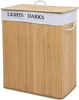 A bamboo laundry basket with a white lid and two compartments labeled "LIGHTS" and "DARKS". Produktbild-Vorschau