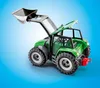 A toy tractor with a front loader, shown against a blue background. Voir les images du produit