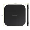 A black wireless charger with dimensions indicated. Produktbild-Vorschau