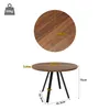 A round wooden table with black legs, shown from a top-down view and a side view with dimensions indicated. Anteprima dell’immagine prodotto