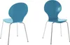 Two blue chairs with silver legs are shown against a white background.