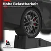 A car tire resting on a black ramp, with text overlay indicating high load capacity. Produktbild-Vorschau