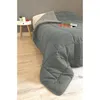 A bed with a gray comforter and a small white nightstand with a cactus-shaped lamp. Voir les images du produit