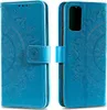 A blue flip phone case with a mandala pattern is shown from the front and side. Produktbild-Vorschau