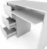 A close-up view of a white desk with drawers and a keyboard tray. Produktbild-Vorschau