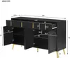 A technical drawing with dimensions of a black sideboard with gold accents. Anteprima dell’immagine prodotto