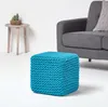 HOMESCAPES Pletená kostka na sezení, 100% bavlna, tyrkysová Náhled obrázku produktu 2