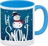 Let it Snow Kaffeebecher Hellblau mit süßem Schneemann und Produktbild-Vorschau 1