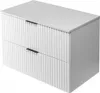 A white bathroom cabinet with two drawers and black handles, shown from a slightly elevated angle against a white background. Náhled obrázku produktu