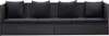 A black rattan sofa with black cushions and pillows is shown against a white background. Náhľad obrázku produktu
