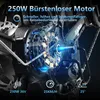 Close-up view of an electric bicycle motor with informational text overlays. Produktbild-Vorschau