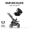 A stroller and a car seat are shown, with an arrow indicating how the car seat attaches to the stroller. Produktbild-Vorschau