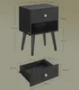A diagram showing the dimensions of a black nightstand with a drawer and an open shelf, with a separate view of the drawer. Produktbild-Vorschau