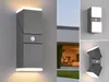 A collage of images showing an outdoor wall light with a motion sensor, displayed in different angles and lighting conditions. Anteprima dell’immagine prodotto