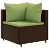 A corner section of a brown rattan outdoor lounge set with green cushions. Náhľad obrázku produktu