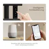 A collage of images showing a hand interacting with a control panel, a smart speaker, and a smartphone app, illustrating smart control features. Náhľad obrázku produktu