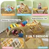 A collage of images showcasing a 7-in-1 Montessori climbing set for children, with different components and children interacting with them. Produktbild-Vorschau