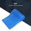 A blue silicone keyboard is shown in a bent position against a dark blue background with a faint image of a sleeping person. Text overlays describe the product's quiet operation. Podgląd zdjęcia produktu