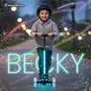 A young child rides a scooter at night with colorful lights and bokeh effects. Anteprima dell’immagine prodotto