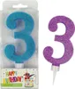 TRENDHAUS 942012 Candela di compleanno glitterata numero 3 Anteprima dell’immagine prodotto 1