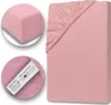 A collage of images showing a pink fitted sheet and its label. Produktbild-Vorschau