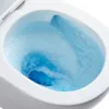 A close-up view of a toilet bowl with blue water swirling inside. Produktbild-Vorschau