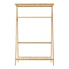 A wooden garment rack with a hanging rod and two shelves, presented against a white background. Podgląd zdjęcia produktu