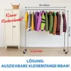 A clothes rack with various garments is shown next to a small wardrobe, suggesting a solution for limited closet space. Anteprima dell’immagine prodotto