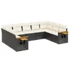 Design 9-tlg. Garten-Sofagarnitur mit Kissen Schwarz Poly Produktbild-Vorschau 2