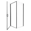 A shower enclosure with a black frame and clear glass panels, shown from a slightly angled perspective with one door ajar. Anteprima dell’immagine prodotto
