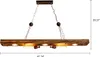 A rustic wooden chandelier with metal accents and exposed bulbs, shown against a white background with dimension labels. Produktbild-Vorschau