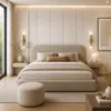 Sofello gestoffeerd bed 160x200 cm, bouclé stof, beige Productafbeelding-voorbeeld 1