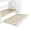 A white bunk bed with a pull-out trundle bed is shown from a side angle. Náhled obrázku produktu
