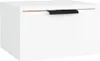 A white wall-mounted nightstand with a black handle. Produktbild-Vorschau