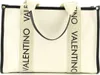 A close-up studio shot of a beige tote bag with black trim and straps. Anteprima dell’immagine prodotto